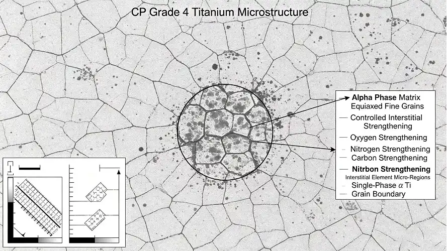Alpha phase microstructure of CP Grade 4 titanium