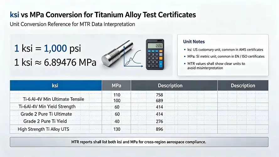 ksi and MPa unit conversion chart for titanium certificate ksi and MPa unit conversion chart for titanium certificate