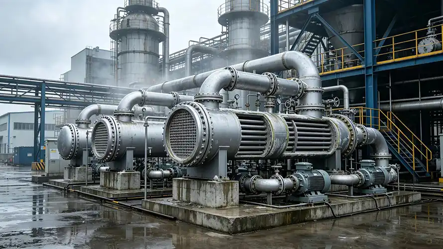 Industrial chemical plant, titanium tube heat exchanger site Industrial chemical plant, titanium tube heat exchanger site