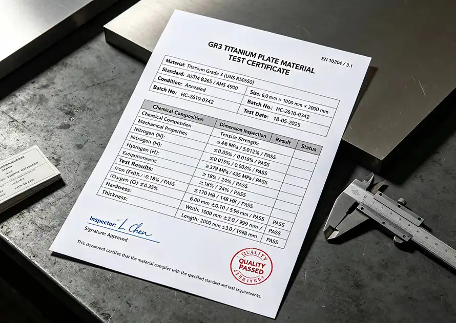 Titanium Material Mill Test Certificate Titanium Material Mill Test Certificate