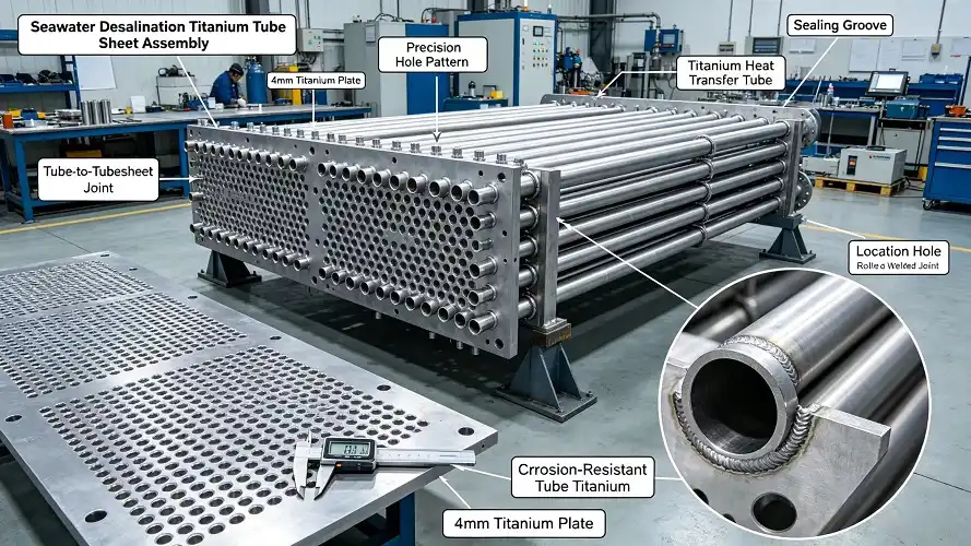 titanium tubesheet assembly for desalination plant, 4mm titanium tubesheet