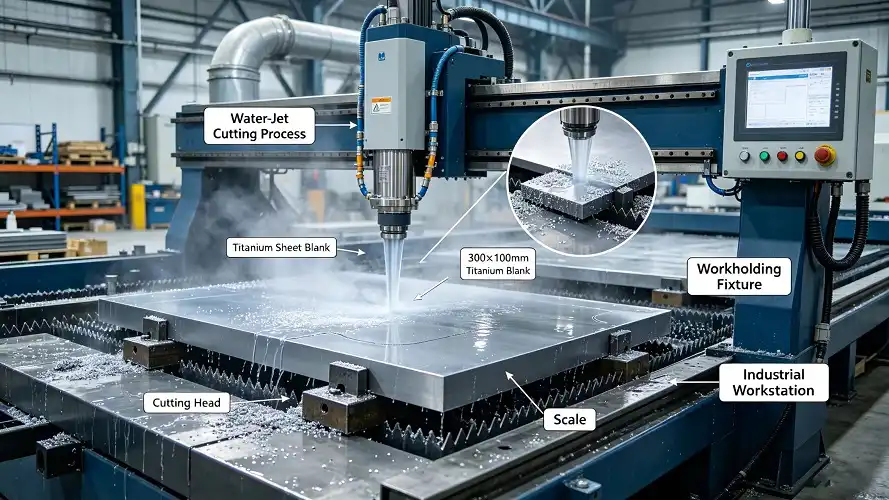 waterjet cutting station for 300×100mm titanium blank