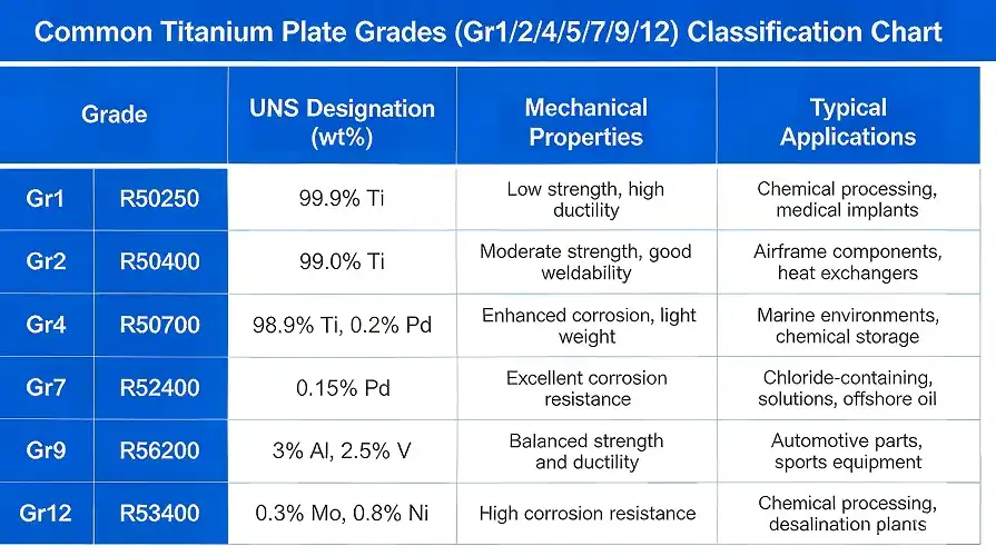 Titanium Plate Grade Classification Comparison Table Titanium Plate Grade Classification Comparison Table