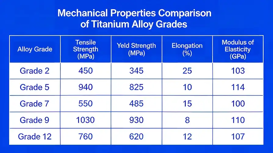  Titanium Alloy Mechanical Property Comparison Chart