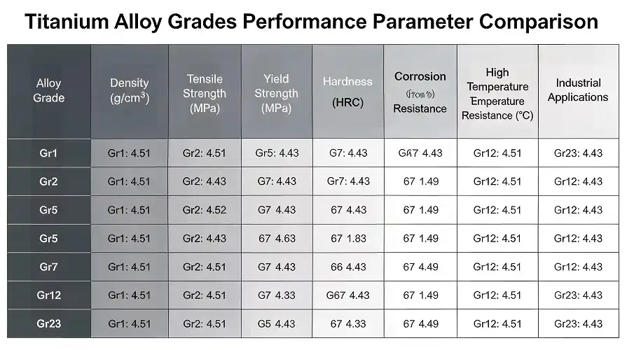 Titanium Grade Performance Comparison Chart Titanium Grade Performance Comparison Chart