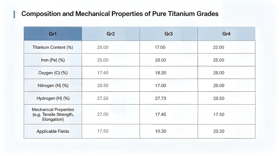 Grade composition & parameter comparison chart