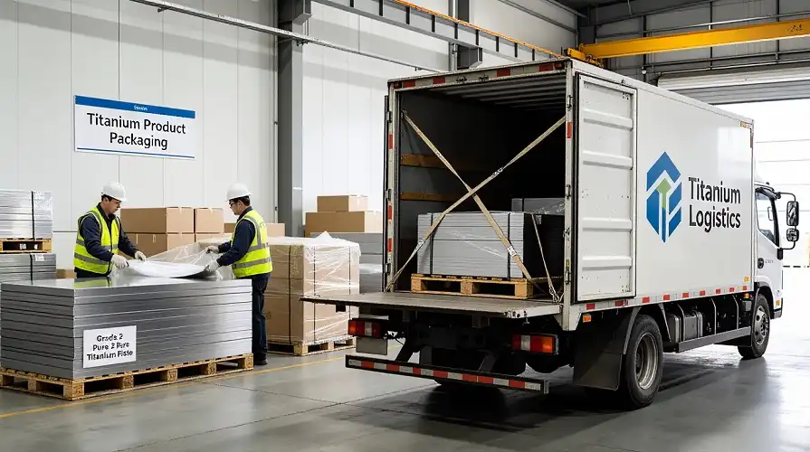 CP titanium sheet warehousing, packing & logistics scene