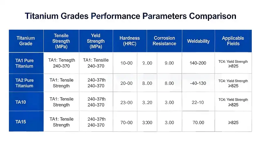 Titanium grade performance comparison chart Titanium grade performance comparison chart