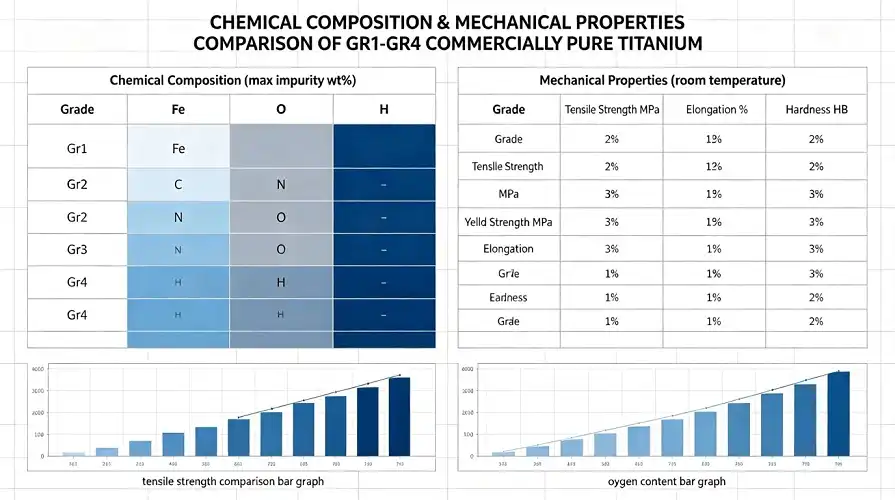 Gr1-Gr4 CP Titanium Grade Property Comparison Chart