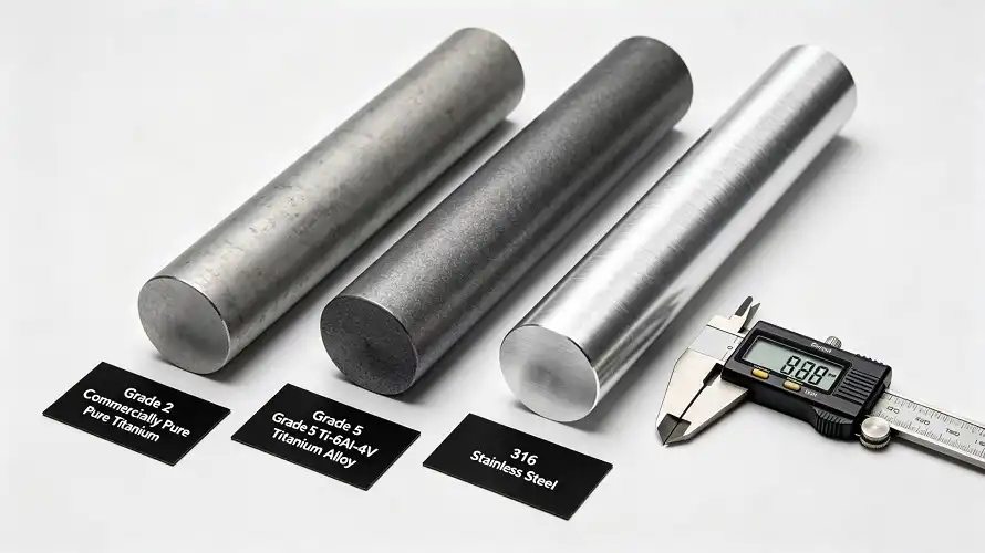 CP Titanium / Titanium Alloy / Stainless Steel Rod Comparison Image