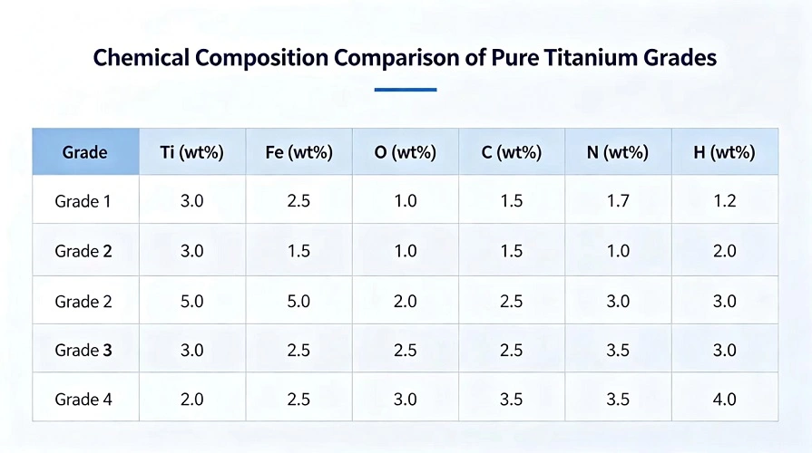 CP Ti Grades Chemical Composition Chart