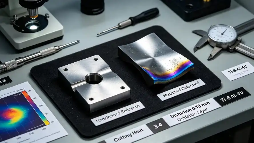 Thermally distorted titanium test specimen Thermally distorted titanium test specimen