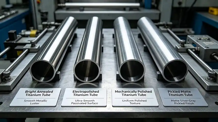 Titanium surface finish comparison panel Titanium surface finish comparison panel
