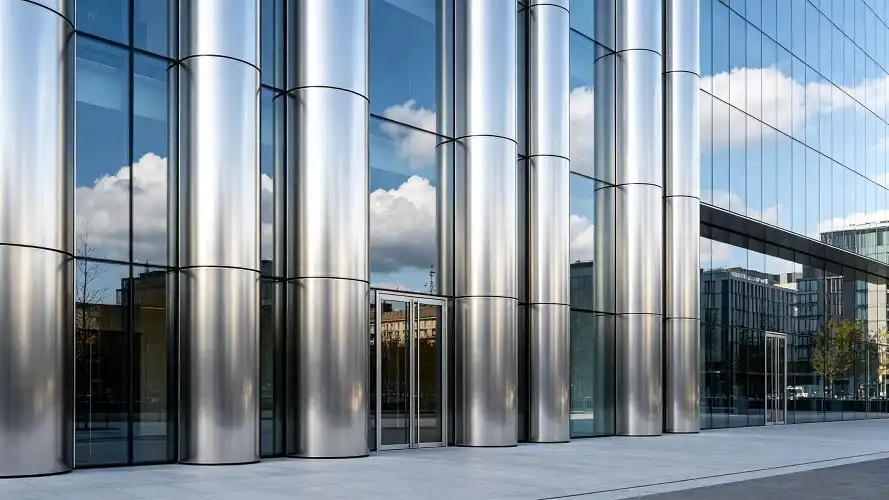 Architectural Facade with Bright Titanium Tube