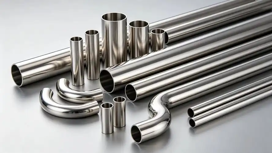 Panoramic Display of Assorted Bright Titanium Tubes
