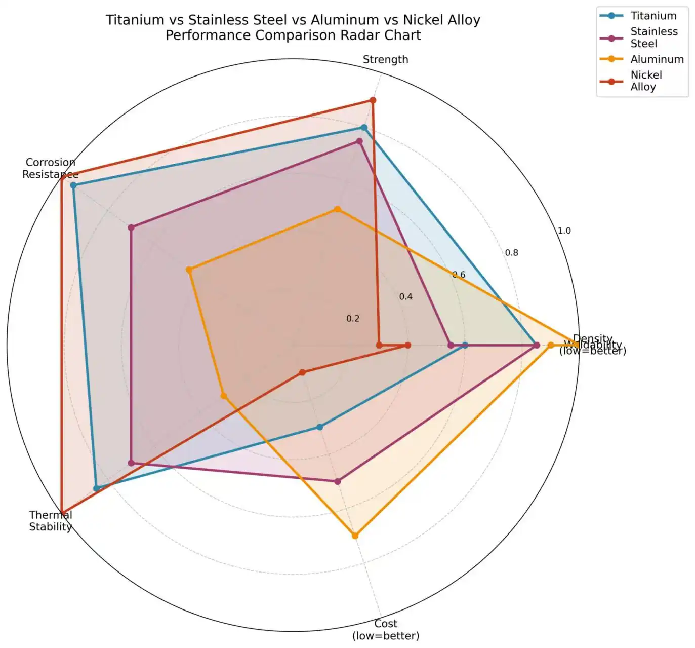 Titanium vs Stainless Steel / Aluminum / Nickel Alloy Performance Chart Titanium vs Stainless Steel / Aluminum / Nickel Alloy Performance Chart