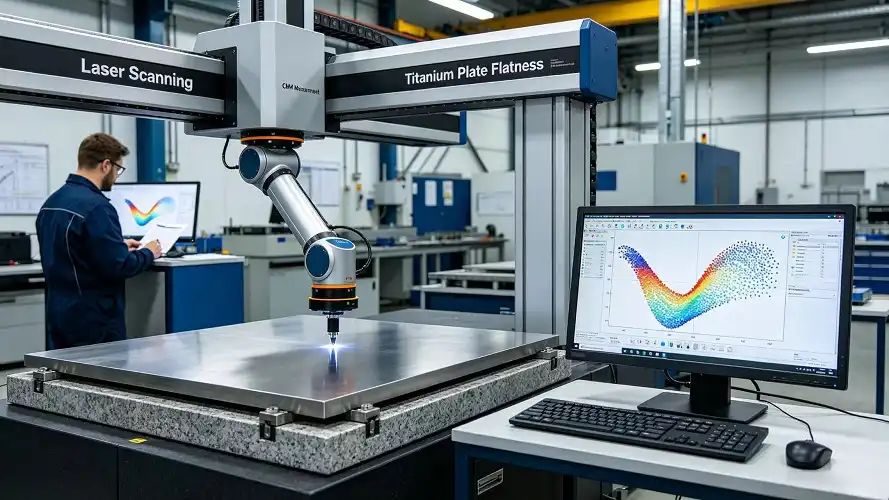 On-site Inspection of Titanium Plate Flatness with Laser Scanner & CMM