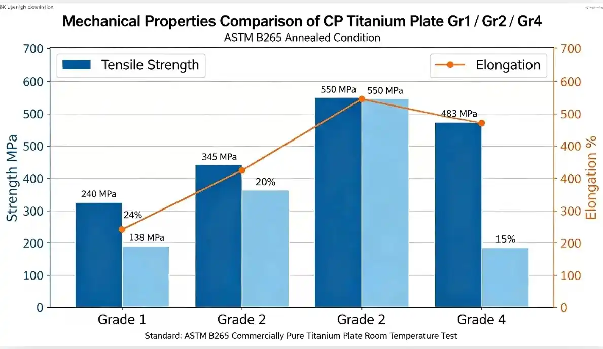 Mechanical Property Comparison Chart Gr1/Gr2/Gr4 CP Ti Plate