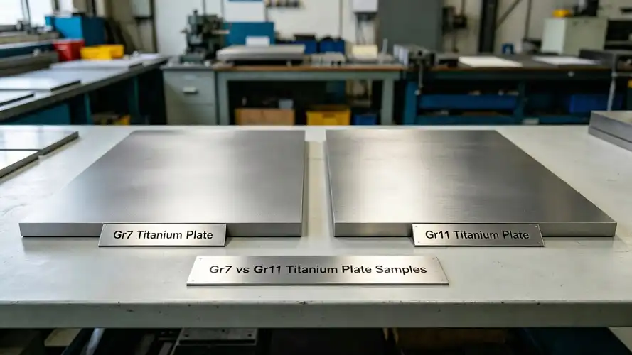 Real shot of Grade 7 & Grade 11 titanium plates with specification labels