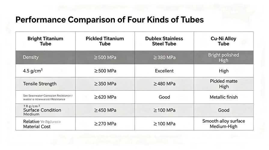 Marine tubular material performance comparison chart
