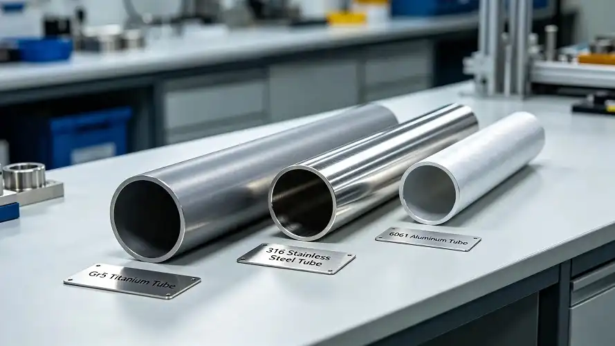 Titanium, stainless steel, aluminum tube material comparison sample