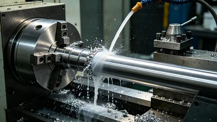 CNC Machining of Grade 2 Titanium Round Bar with Coolant