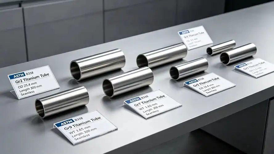 Multi-grade titanium pipes with ASTM specification labels Multi-grade titanium pipes with ASTM specification labels