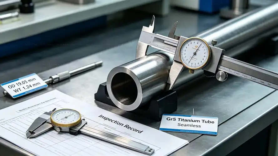  Caliper dimensional inspection of titanium tube
