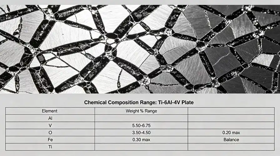 Ti‑6Al‑4V titanium sheet, metallography microstructure, chemical composition range table Ti‑6Al‑4V titanium sheet, metallography microstructure, chemical composition range table