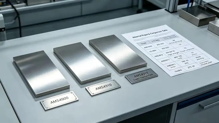 Titanium grades comparison display board, AMS4900 AMS4910 AMS4911 Grade2 performance parameters