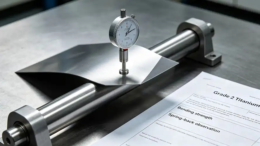 CP Grade 2 titanium sheet bend performance test laboratory scene