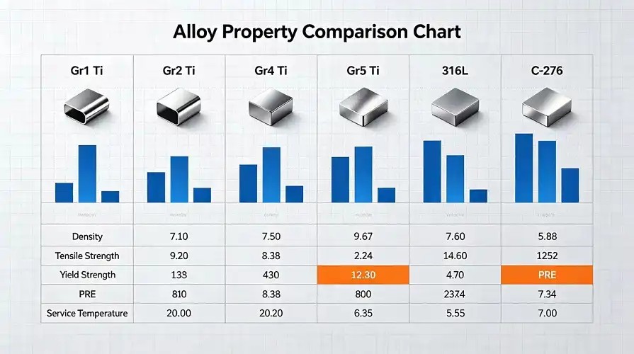 Materials performance comparison chart, full‑English