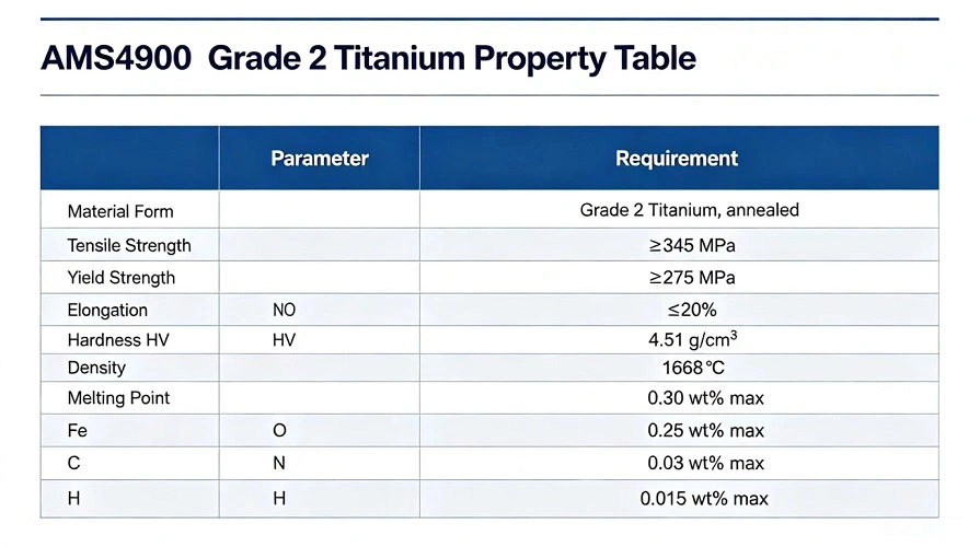 AMS4900 Grade2 titanium specification table