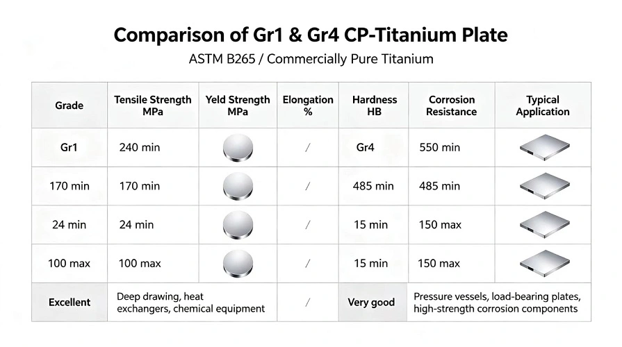 Grade 1 vs Grade 4 Titanium Comparison Chart Grade 1 vs Grade 4 Titanium Comparison Chart