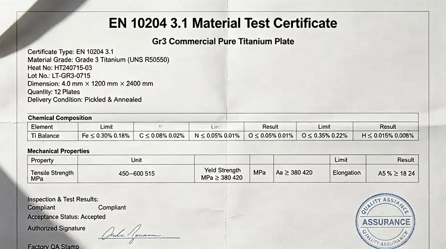 EN10204 3.1 Material Test Certificate EN10204 3.1 Material Test Certificate