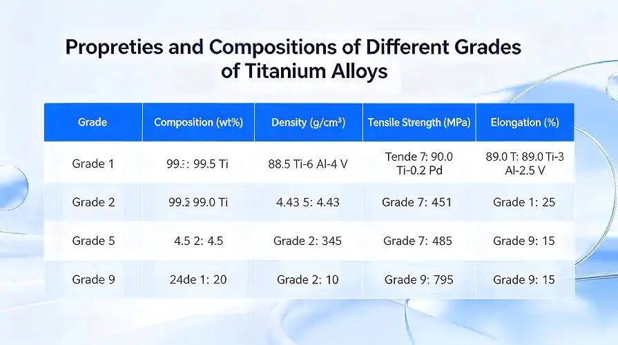 Titanium grades property comparison chart