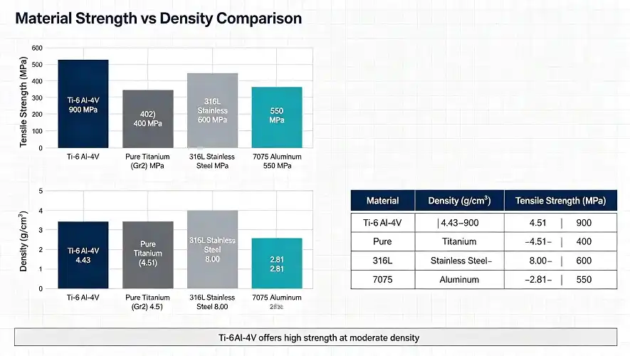 Material performance comparison chart, Ti alloy,316L,7075 Al Material performance comparison chart, Ti alloy,316L,7075 Al