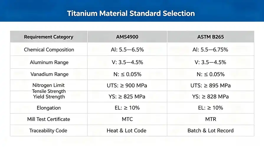 Titanium Specification Comparison Chart
