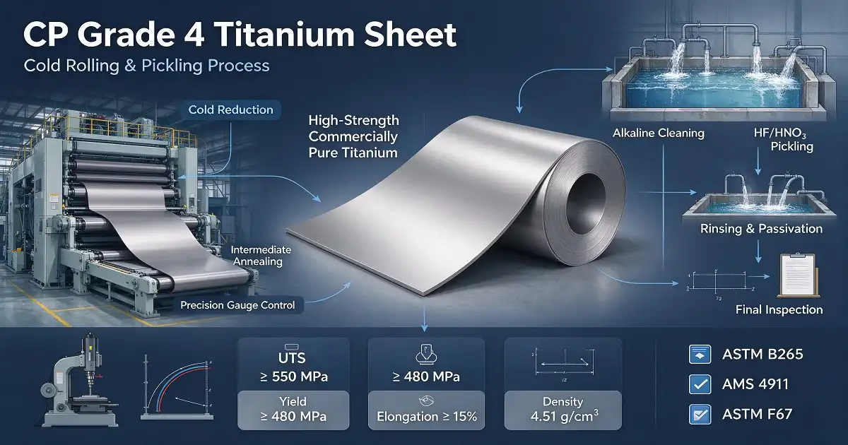 CP grade 4 titanium sheet cold rolling and pickling process
